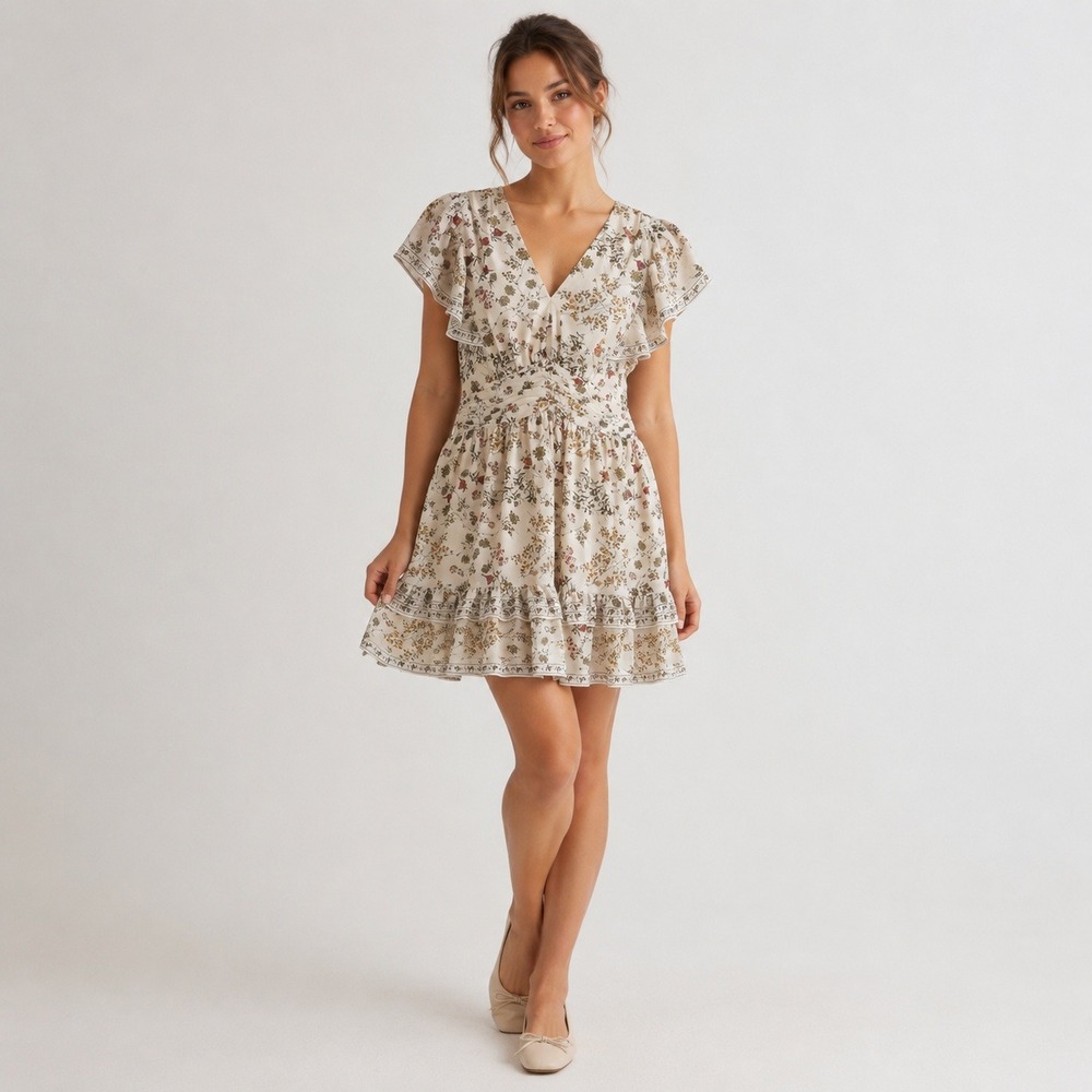Max Studio Cottagecore Dress Womens Medium White Floral Hippie Boho Romantic NEW